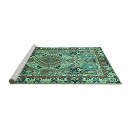 Sideview of Machine Washable Persian Turquoise Traditional Area Rugs, wshtr1014turq