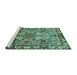 Sideview of Machine Washable Persian Turquoise Traditional Area Rugs, wshtr1014turq