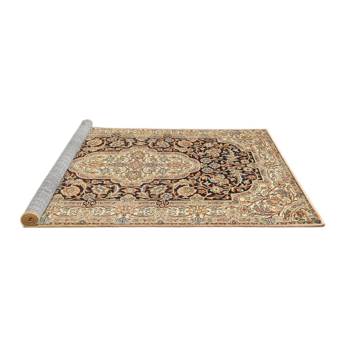 Sideview of Machine Washable Traditional Brown Gold Rug, wshtr1015