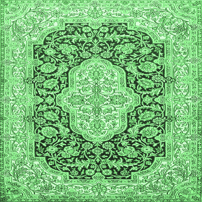 Square Machine Washable Medallion Emerald Green Traditional Area Rugs, wshtr1015emgrn