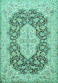 Medallion Turquoise Traditional Rug, tr1015turq