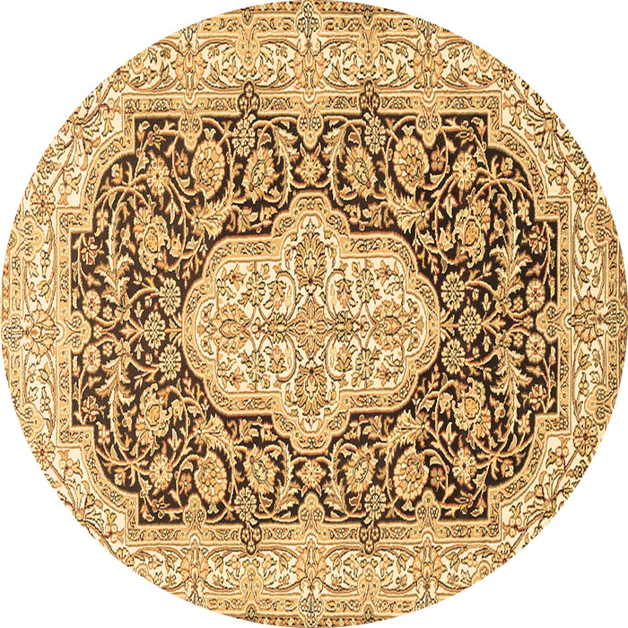 Round Machine Washable Medallion Brown Traditional Rug, wshtr1015brn