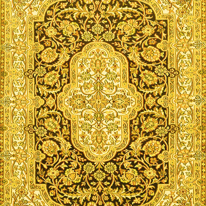 Machine Washable Medallion Yellow Traditional Rug, wshtr1015yw