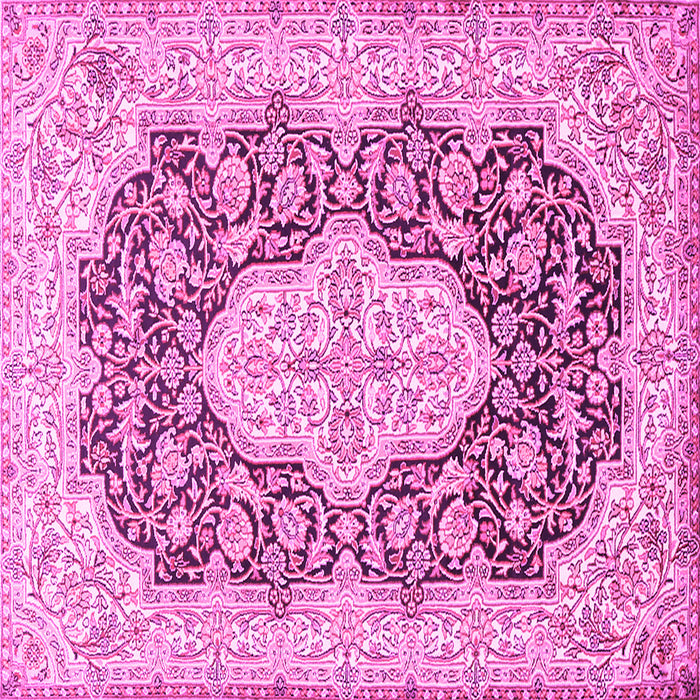 Square Machine Washable Medallion Pink Traditional Rug, wshtr1015pnk