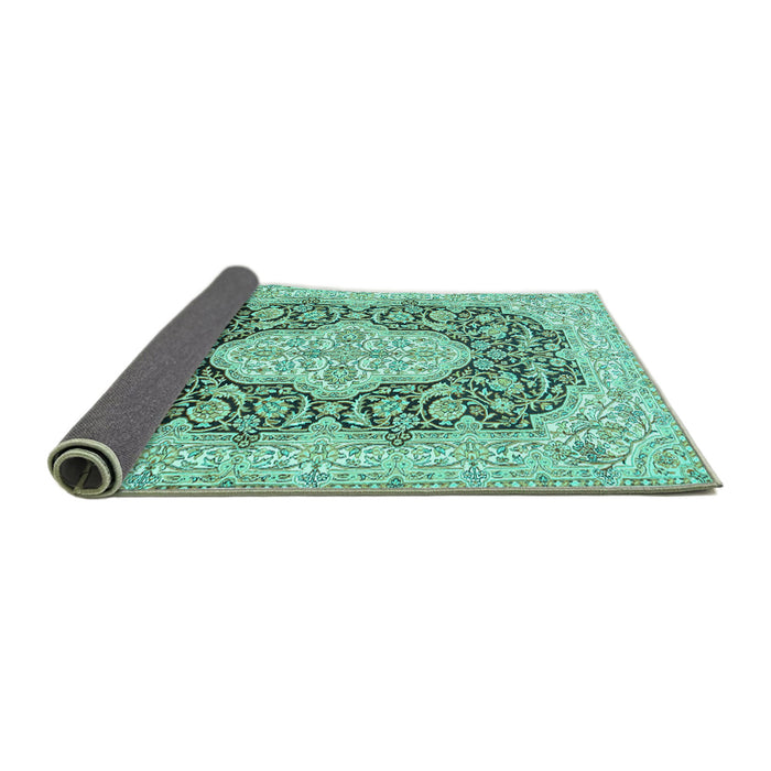 Sideview of Medallion Turquoise Traditional Rug, tr1015turq