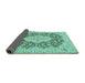 Sideview of Medallion Turquoise Traditional Rug, tr1015turq