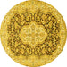Round Machine Washable Medallion Yellow Traditional Rug, wshtr1015yw