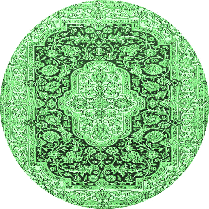 Round Machine Washable Medallion Emerald Green Traditional Area Rugs, wshtr1015emgrn