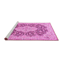 Sideview of Machine Washable Medallion Pink Traditional Rug, wshtr1015pnk