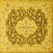 Square Machine Washable Medallion Yellow Traditional Rug, wshtr1015yw
