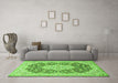 Machine Washable Medallion Green Traditional Area Rugs in a Living Room,, wshtr1015grn