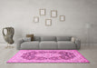 Machine Washable Medallion Pink Traditional Rug in a Living Room, wshtr1015pnk