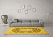 Machine Washable Medallion Yellow Traditional Rug in a Living Room, wshtr1015yw