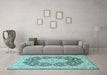 Machine Washable Medallion Light Blue Traditional Rug in a Living Room, wshtr1015lblu