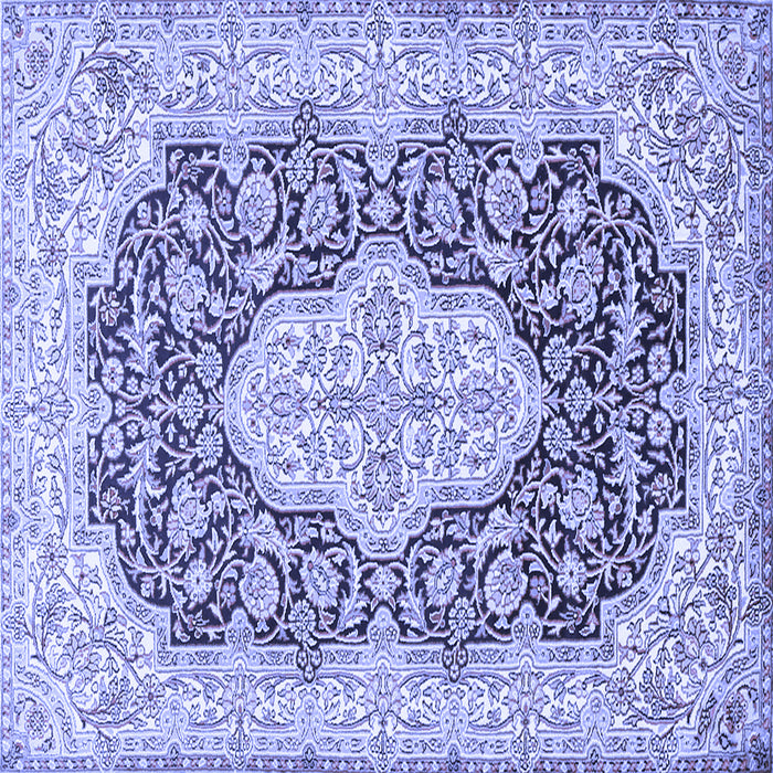 Square Machine Washable Medallion Blue Traditional Rug, wshtr1015blu