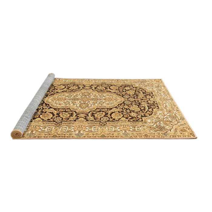 Sideview of Machine Washable Medallion Brown Traditional Rug, wshtr1015brn