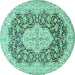 Round Machine Washable Medallion Turquoise Traditional Area Rugs, wshtr1015turq