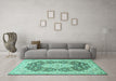 Machine Washable Medallion Turquoise Traditional Area Rugs in a Living Room,, wshtr1015turq