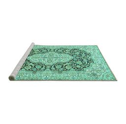 Sideview of Machine Washable Medallion Turquoise Traditional Area Rugs, wshtr1015turq