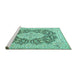 Sideview of Machine Washable Medallion Turquoise Traditional Area Rugs, wshtr1015turq