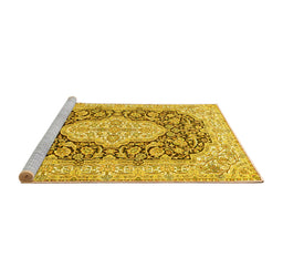 Sideview of Machine Washable Medallion Yellow Traditional Rug, wshtr1015yw