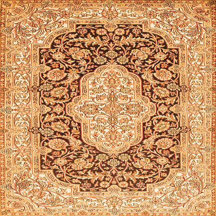 Round Machine Washable Medallion Orange Traditional Area Rugs, wshtr1015org
