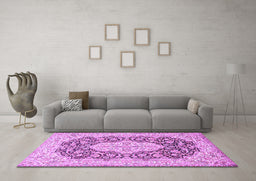 Machine Washable Medallion Purple Traditional Area Rugs in a Living Room, wshtr1015pur