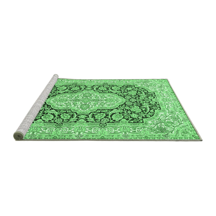 Sideview of Machine Washable Medallion Emerald Green Traditional Area Rugs, wshtr1015emgrn