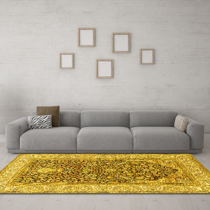 Machine Washable Persian Yellow Traditional Rug in a Living Room, wshtr1016yw