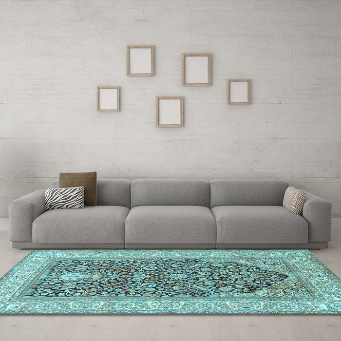 Machine Washable Persian Light Blue Traditional Rug in a Living Room, wshtr1016lblu