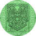 Round Persian Emerald Green Traditional Rug, tr1016emgrn