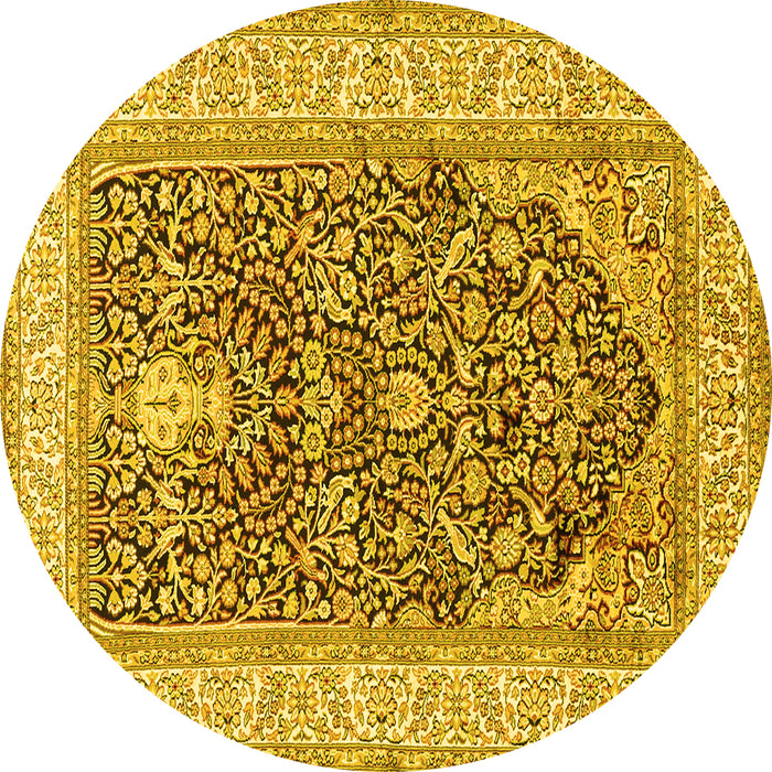 Round Machine Washable Persian Yellow Traditional Rug, wshtr1016yw
