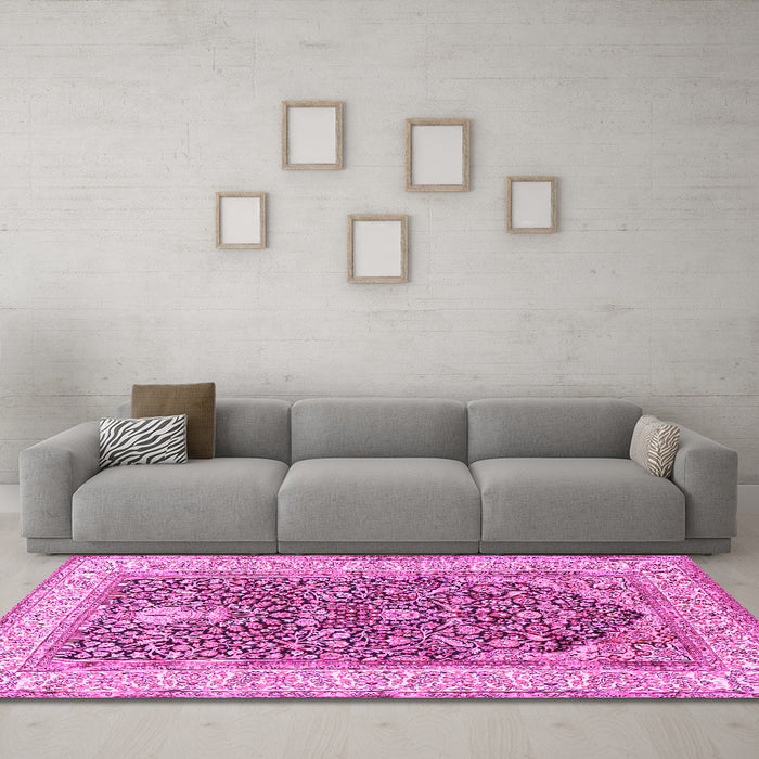 Machine Washable Persian Pink Traditional Rug in a Living Room, wshtr1016pnk