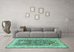 Machine Washable Persian Turquoise Traditional Area Rugs in a Living Room,, wshtr1016turq