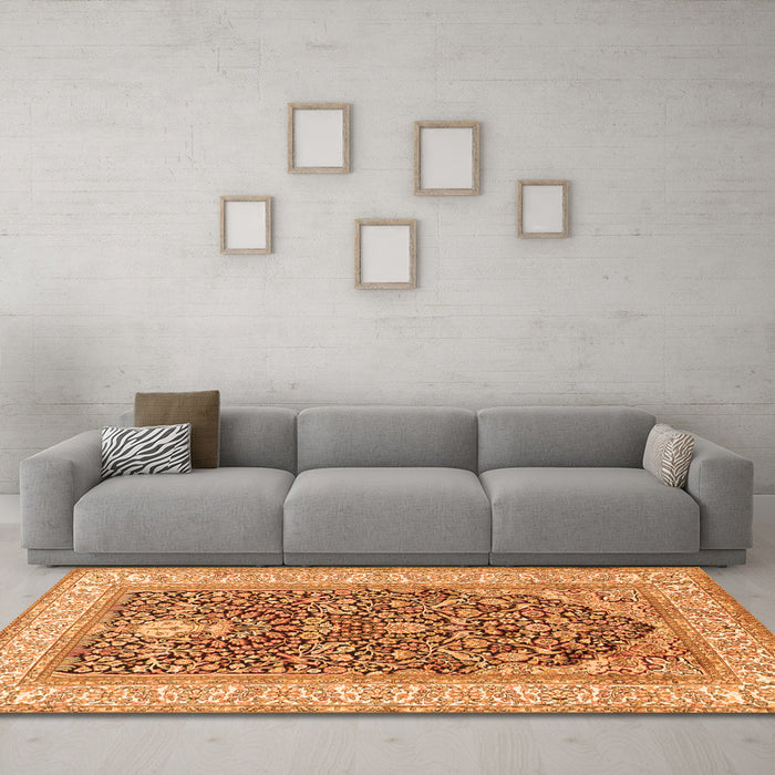 Machine Washable Persian Orange Traditional Area Rugs in a Living Room, wshtr1016org