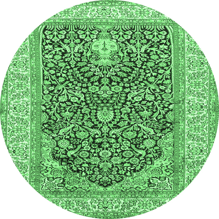Round Machine Washable Persian Emerald Green Traditional Area Rugs, wshtr1016emgrn