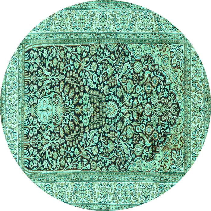 Round Machine Washable Persian Turquoise Traditional Area Rugs, wshtr1016turq