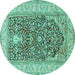 Round Machine Washable Persian Turquoise Traditional Area Rugs, wshtr1016turq