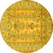 Round Persian Yellow Traditional Rug, tr1017yw