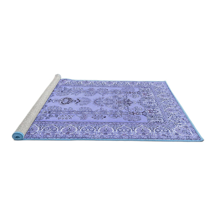 Sideview of Machine Washable Persian Blue Traditional Rug, wshtr1017blu