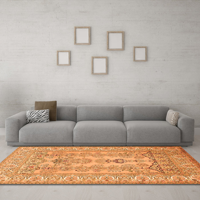 Machine Washable Persian Orange Traditional Area Rugs in a Living Room, wshtr1017org