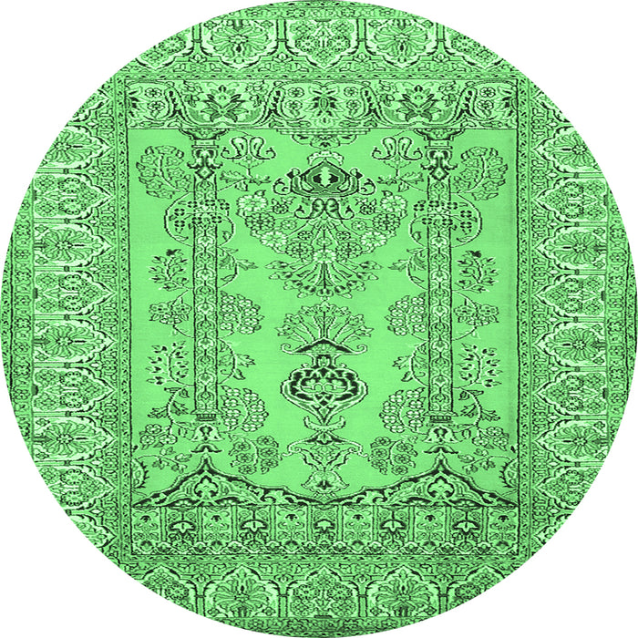 Round Machine Washable Persian Emerald Green Traditional Area Rugs, wshtr1017emgrn