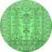 Round Machine Washable Persian Emerald Green Traditional Area Rugs, wshtr1017emgrn