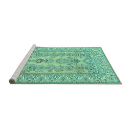 Sideview of Machine Washable Persian Turquoise Traditional Area Rugs, wshtr1017turq