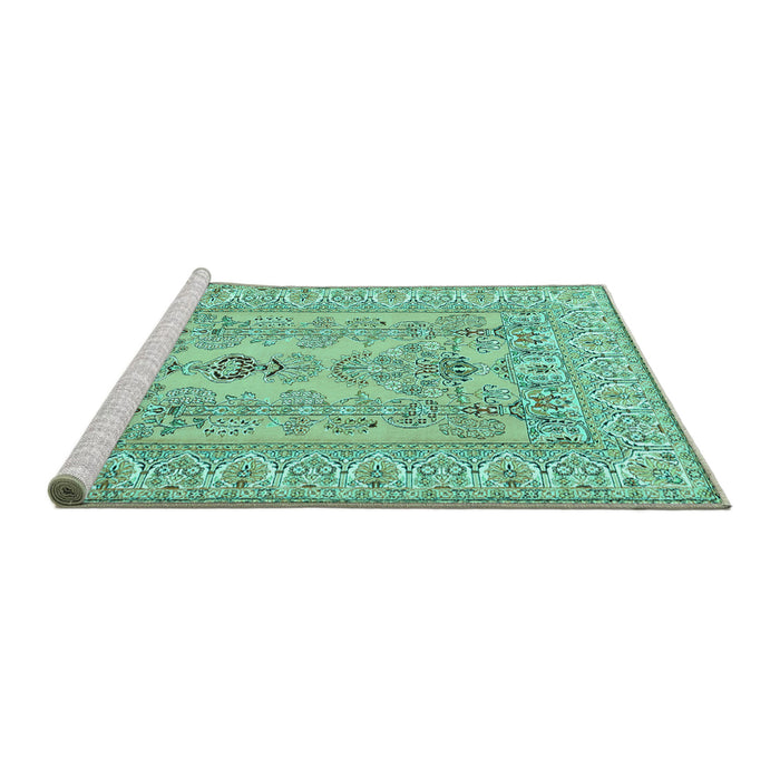 Sideview of Machine Washable Persian Turquoise Traditional Area Rugs, wshtr1017turq