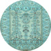 Round Machine Washable Persian Light Blue Traditional Rug, wshtr1017lblu