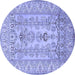 Round Machine Washable Persian Blue Traditional Rug, wshtr1017blu