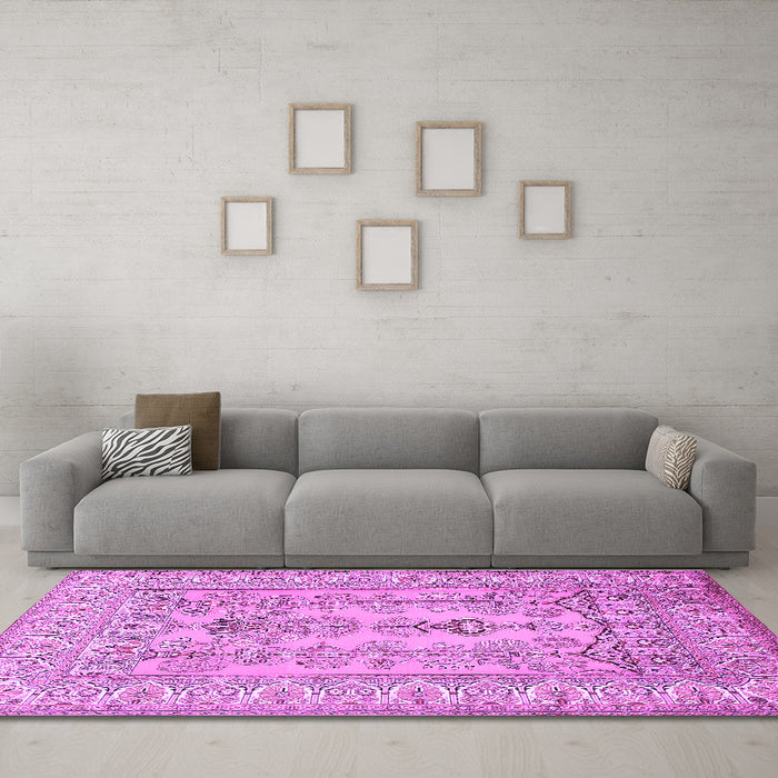 Machine Washable Persian Purple Traditional Area Rugs in a Living Room, wshtr1017pur