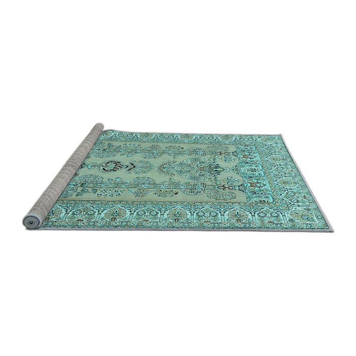 Sideview of Machine Washable Persian Light Blue Traditional Rug, wshtr1017lblu