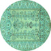 Round Machine Washable Persian Turquoise Traditional Area Rugs, wshtr1017turq